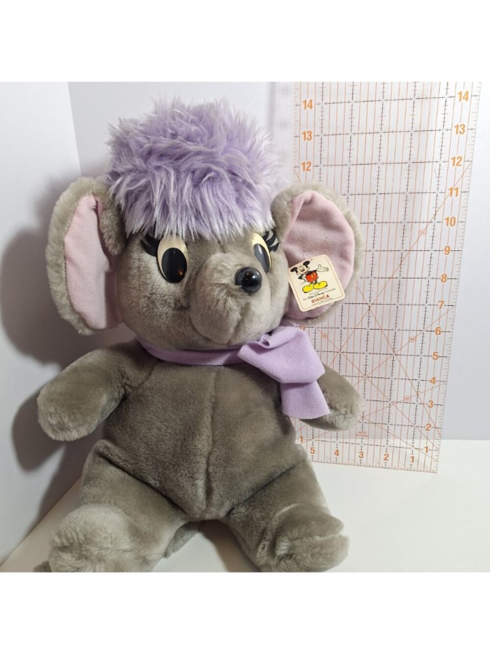 Disney Bianca Plush Mouse Purple Bow 16" Vintage 80s Made in Korea - Picture 4 of 16